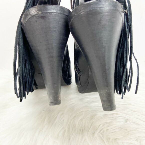 Reba 9 M Womens Black Leather Madame Fringe Ankle Booties - Picture 5 of 11